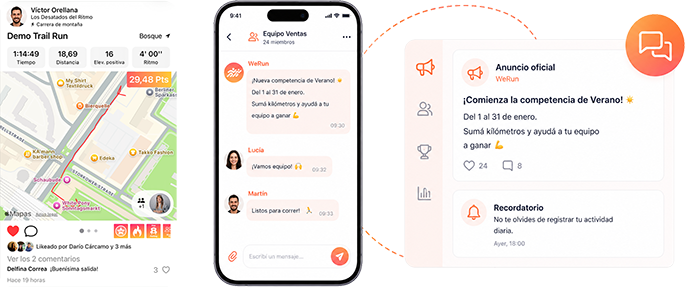 WeRun social feed and chat